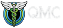 The logo for qmc is a caduceus with wings and snakes.